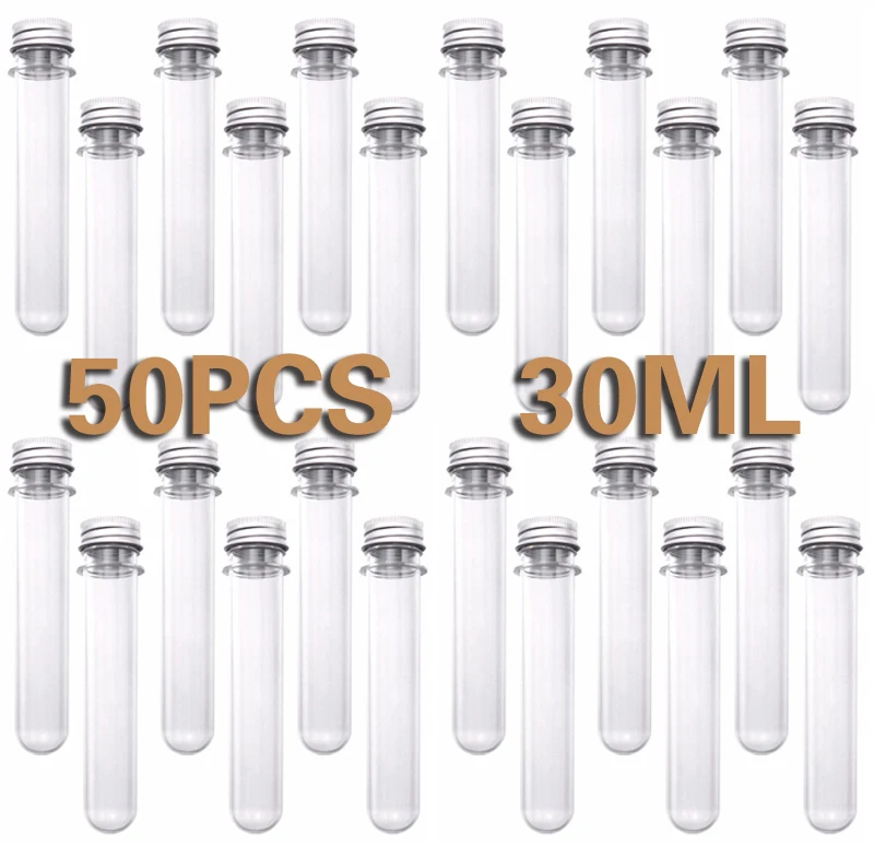 

50Pcs 30ml plastic Test Tube With Screw Cap Candy capsule PET Bottle Aluminum Cap Packing Tube With Pressure Sensitive Seal