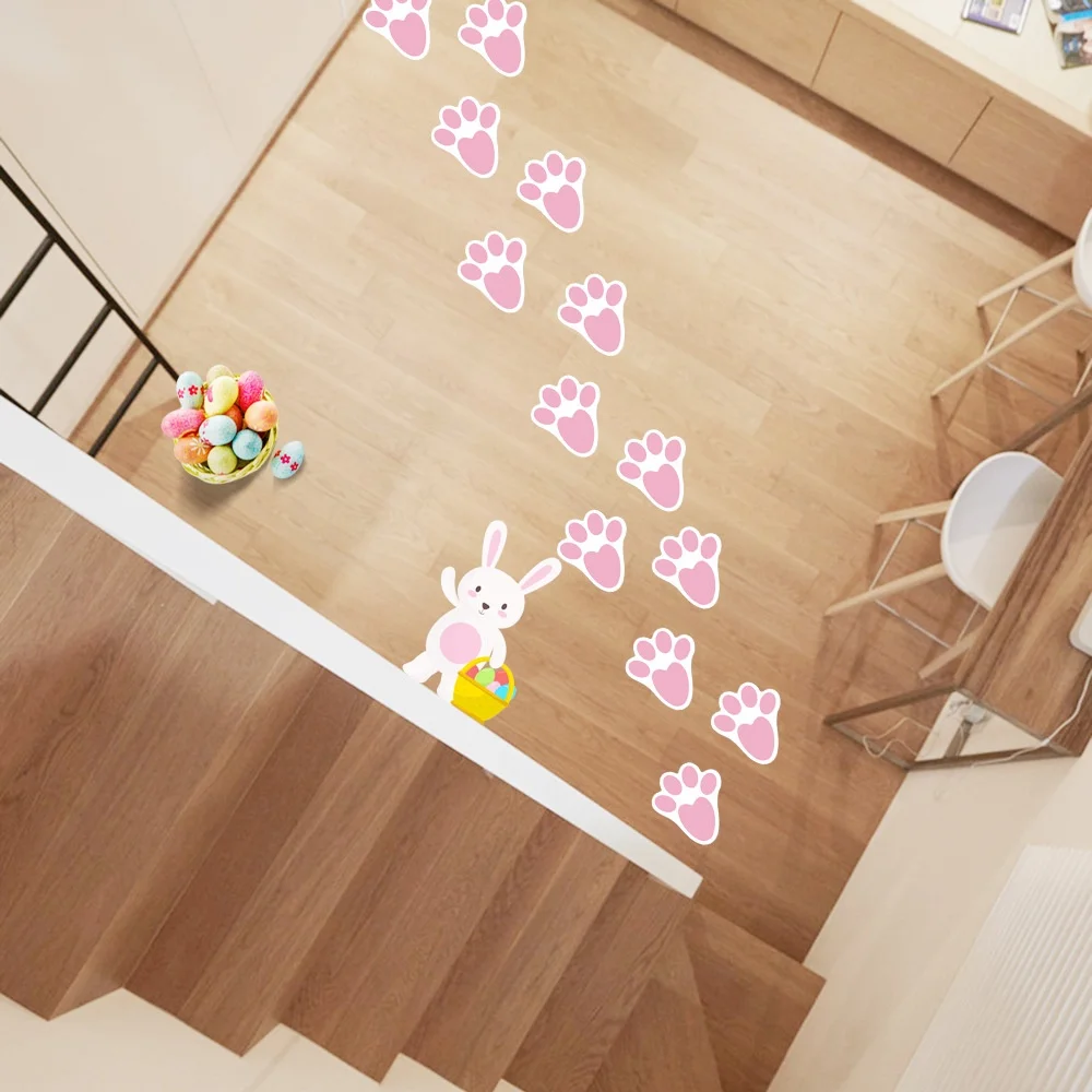 24pcs Easter Rabbit Footprints Sticker Floor Stickers Clings Decals Easter Bunny Feet Decal Window Clings PVC Ceiling Mural