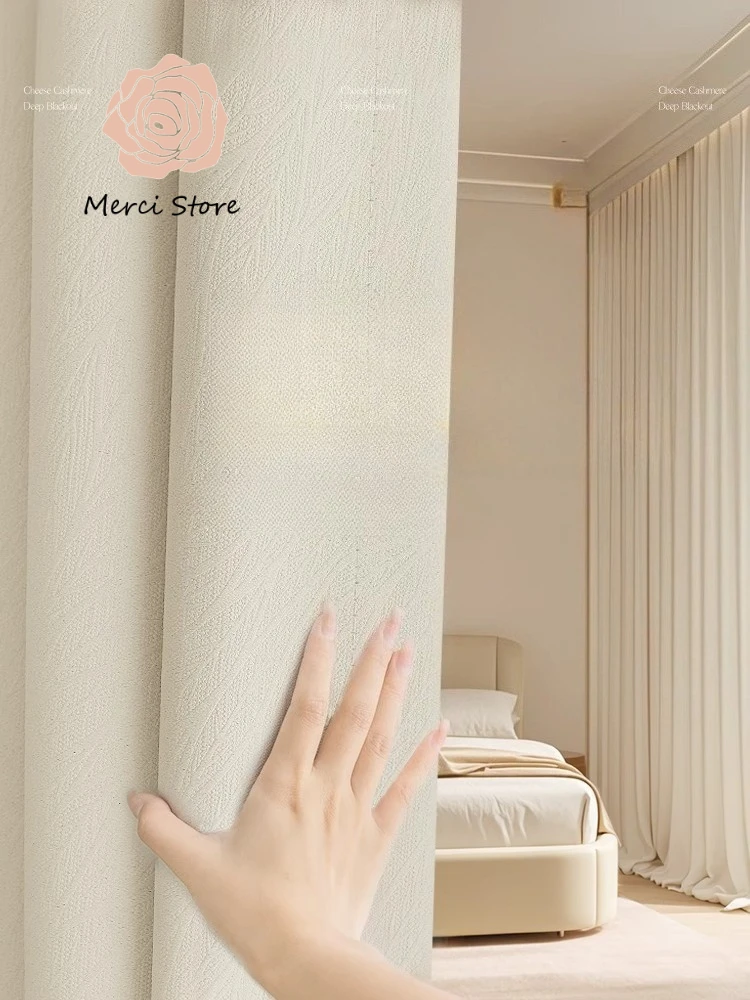 

Luxury Curtains for Living Room Cream Light Blackout Thermal Insulated Drapes Chenille Fabric Custom Size Modern Decor Bedroom