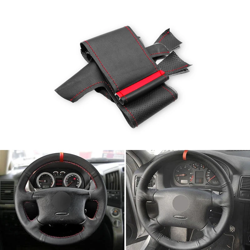

Car Inner Steering Wheel Cover Leather Trim For VW Golf 4 MK4 Passat B5 1998 1999 2000 2001 2002 2003 2004 Black with red strip