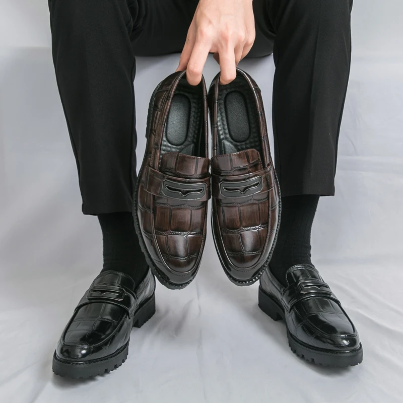 حذاء بدون كعب عصري للرجال أسود بني أوروبي أمريكي كاجوال مريح ماركة مكتب أحذية من الجلد أحذية رجالية