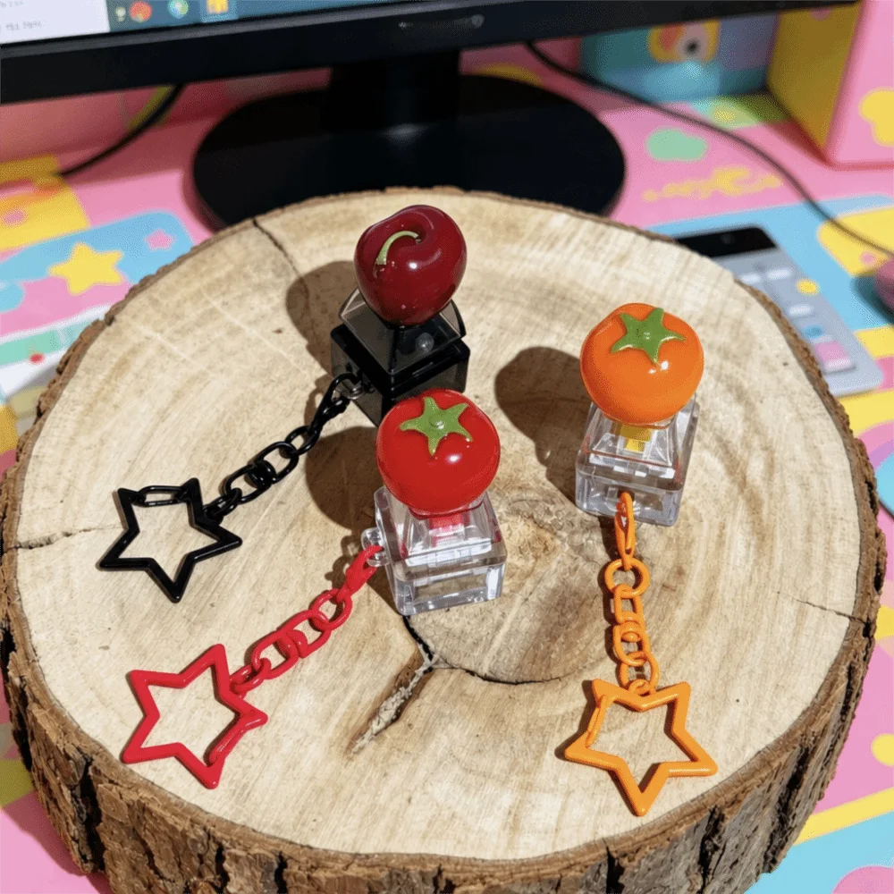 Cartoon Fruit Keycap Fidget Keychain Silent Axis Mute Keyboard Key Finger Fidget with Light Single Key Keyring Pendant Relax