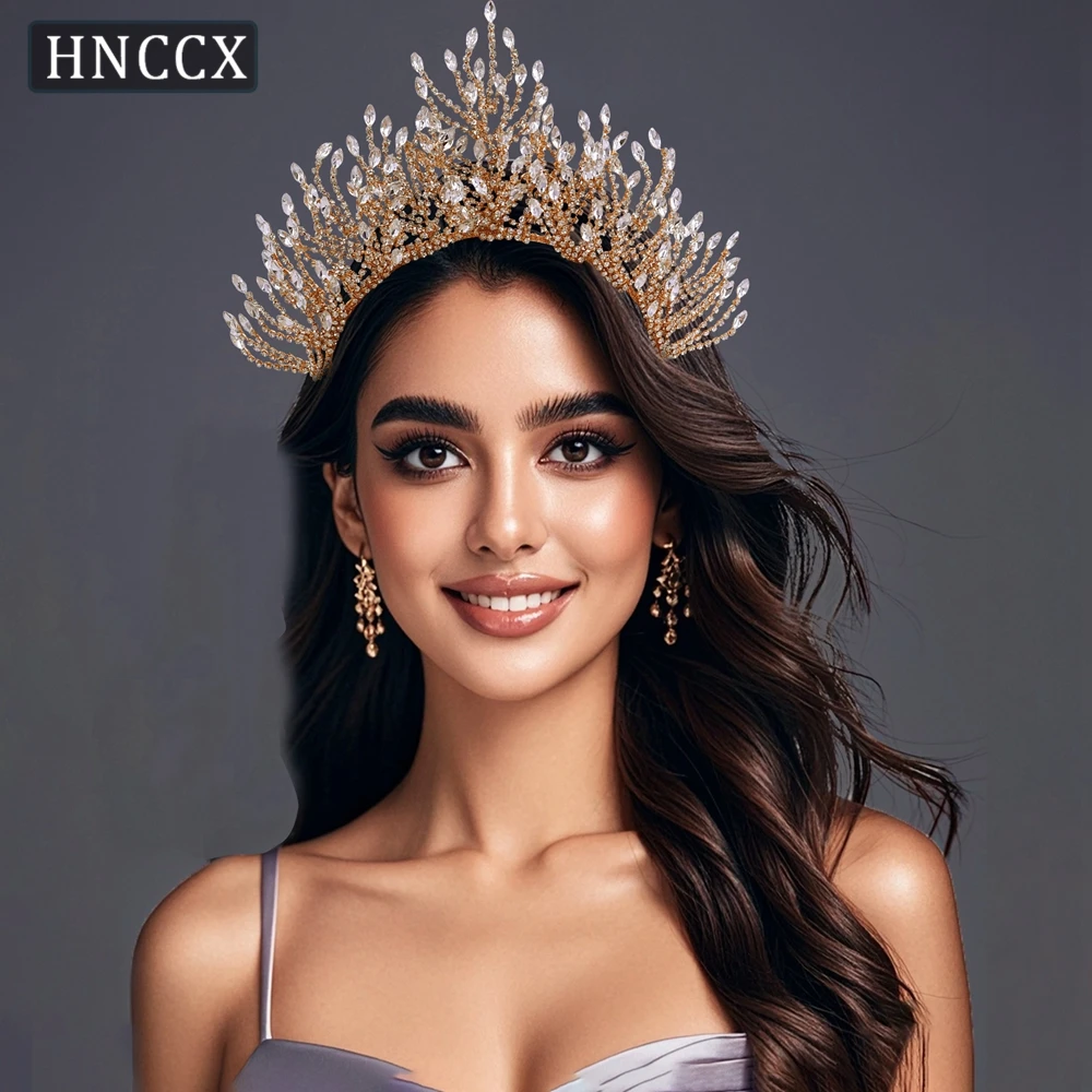 HNCCX Luxury Rhinestone Crown Headband Bride Hairpieces Wedding Crown Hair Jewelry Bridal Accessories Handmade Party Tiara CP374