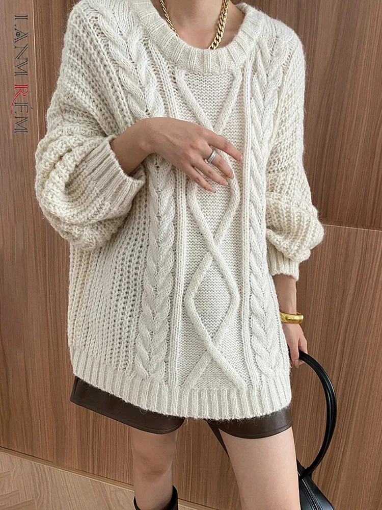 

[LANMREM] Casual Loose Knitting Pullover Sweater For Women Round Neck Long Sleeve Office Lady Tops 2024 Autumn New 26C438