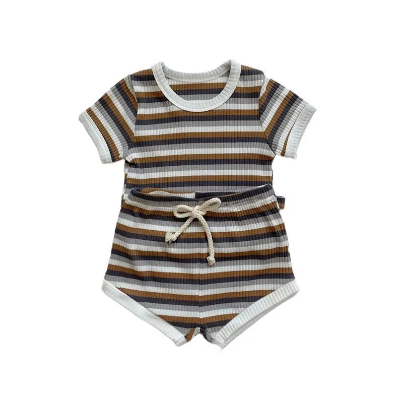 Summer 2 Pieces Toddler Infant Kid Baby Boy Clothes Sets Soft Short Sleeve T-shirt Tops Striped Shorts Summer Outifts Clothing