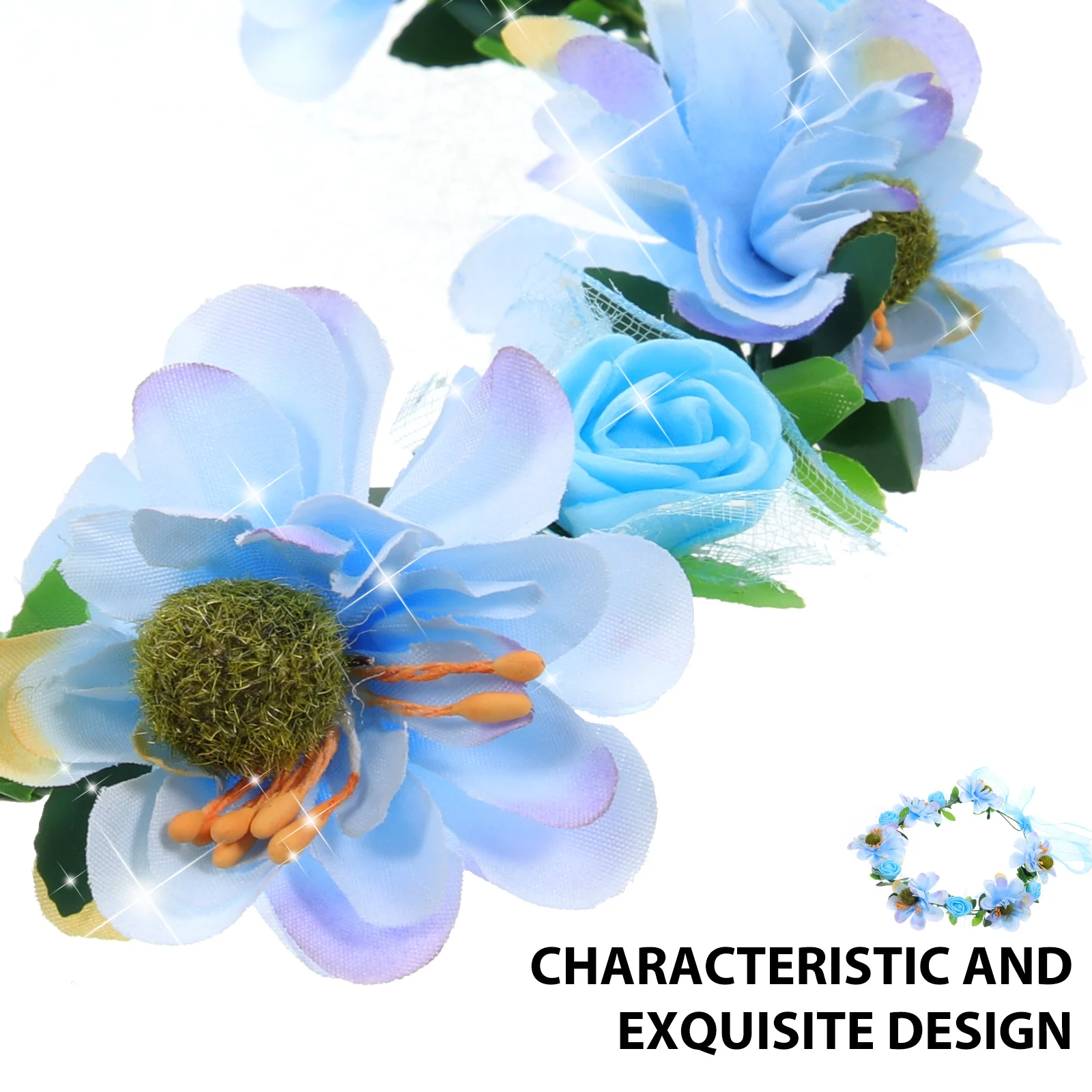 

Floral Headband Hair Accessories Girls Wreaths Blue Headpiece Women Wedding Flower Hairband Bridal Wreath Adjustable Size Photo