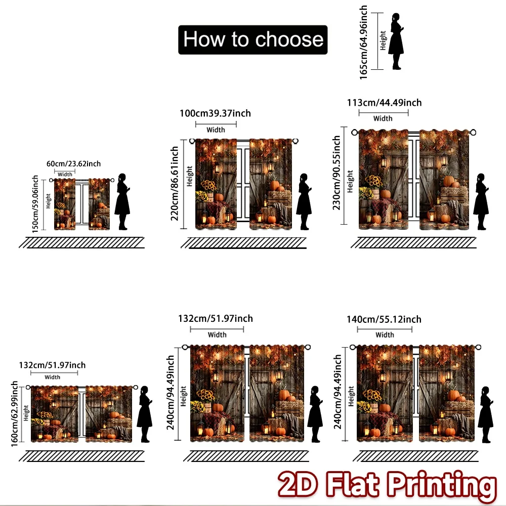 2D flat 2pcs Curtain Retro Country Style Halloween Barn Door Pumpkins Durable polyester fiber Holiday Decorations Use for Living