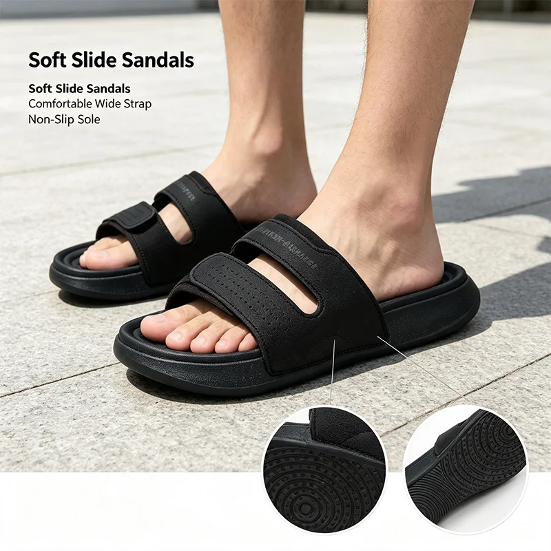 New Under Armour Black Soft Slide Sandals Cushioned Footbed Wide Strap Non-Slip Casual Slippers for Beach Home Outdoor