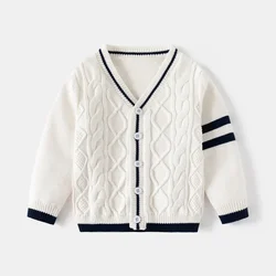 2-8T Toddler Kid Cardigan Sweater Baby Boy Girl Winter Clothes Long Sleeve V Neck Infant Knit Top Warm Children Knitwear