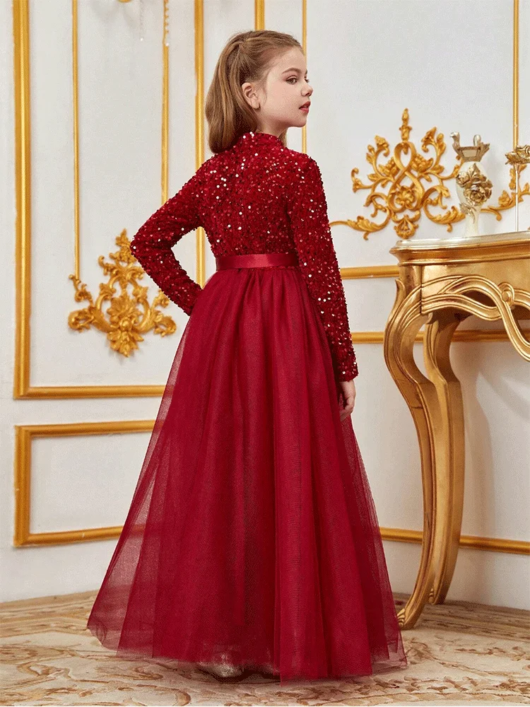 Wedding Flower Girl Shiny Floor-length Evening Dress Girl Banquet Stage Birthday Party Luxury Evening Dress Prom Gown