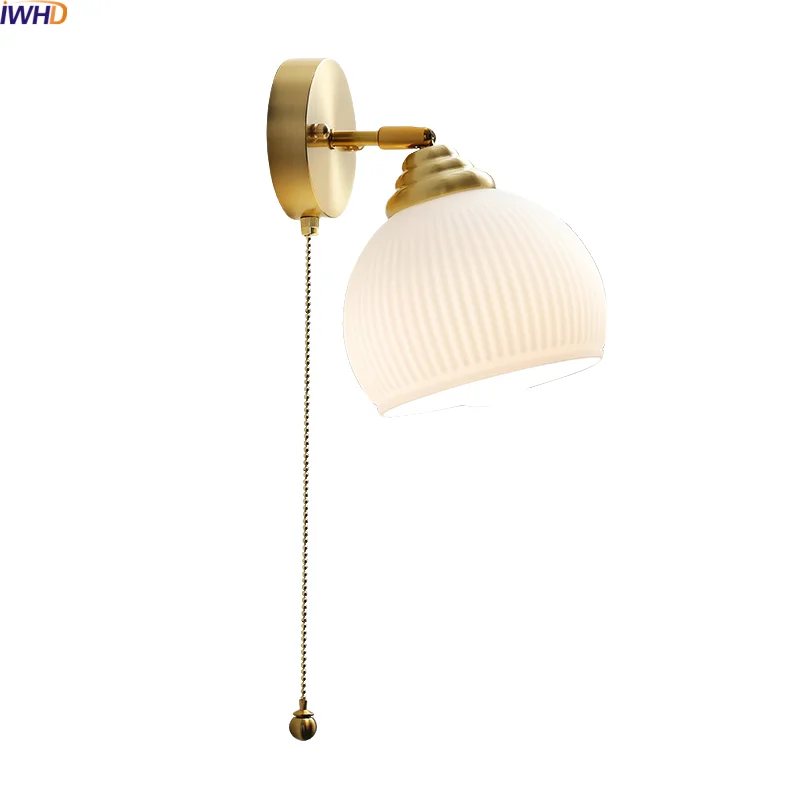 

IWHD Living Room LED Wall Lights Indoor Gold Vintage Brass White Glass Lighting Fixtures Reading Bedside Lamp Lampara De Pared