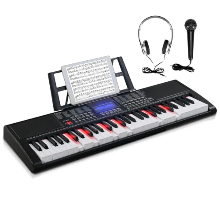 61-Key Portable Electronic Piano Keyboard for Beginner: ABS Plastic, Black, Lighted Keys with LCD Screen, Microphone, Headphone