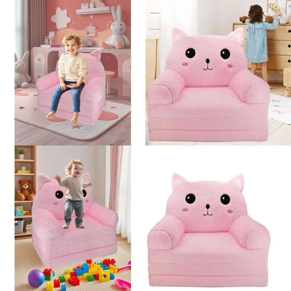 Convertible Pink Cat Toddler Furniture: Comfortable Sofa & Chair for 1-3 Year Olds