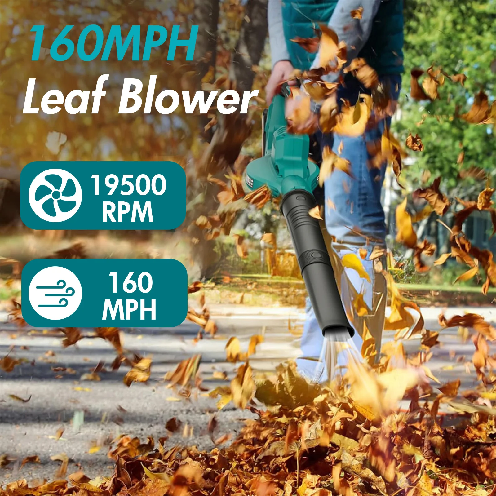 Cordless Electric Leaf Blower 160MPH Lightweight 19500 RPM with 2*20V-2.0Ah Batteries and Charger 2-Speed for Lawn Care Yards