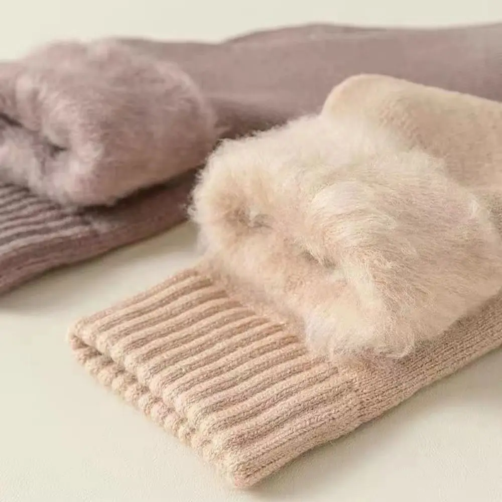 Casual Cashmere Fuzzy Wool Socks Thermal Solid Color Winter Warm Velvet Socks Thick Long Socks For Women
