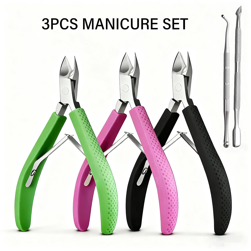 3Pcs/Set Nail Nippers Scissors Cuticle Trimmer Extremely Cuticle Pusher Stainless Steel Pedicure Manicure Fingernail Tools