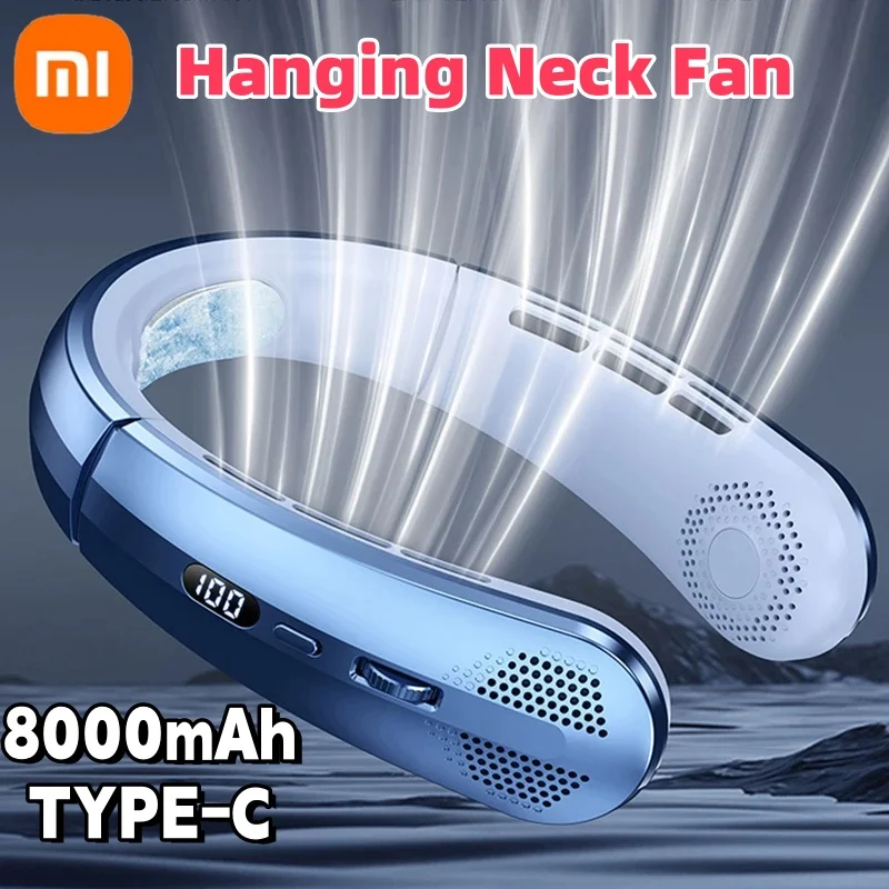 Xiaomi-ventilador de cuello colgante sin aspas, aire acondicionado portátil tipo C, USB, pantalla Digital LED, ventiladores eléctricos de alta potencia, 2024 mAh, 8000