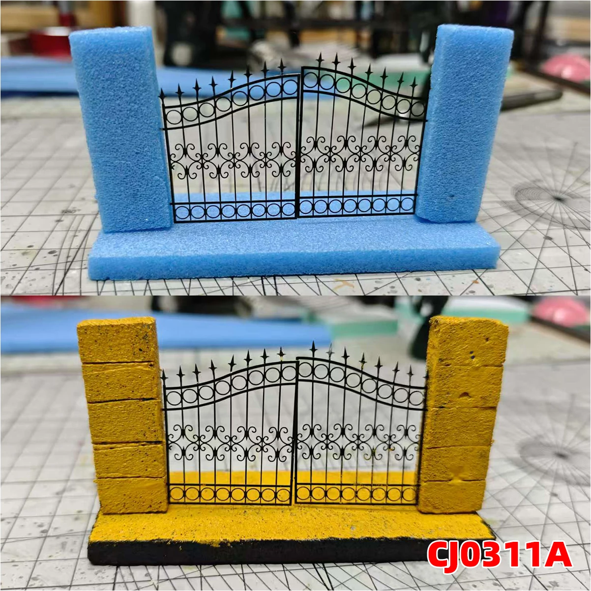 Photo Eatch PE Maßstabsmodellbausatz Architektur Baukonstruktion Europäischer Stil Metalltor Niedrige Tür Miniatur-Diorama 1/35 – Detail 3