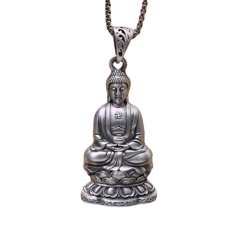 Unibabe 999 Sterling Silver Guanyin Pendant Thai Silver Retro Double Faced Buddha Pendant Tag