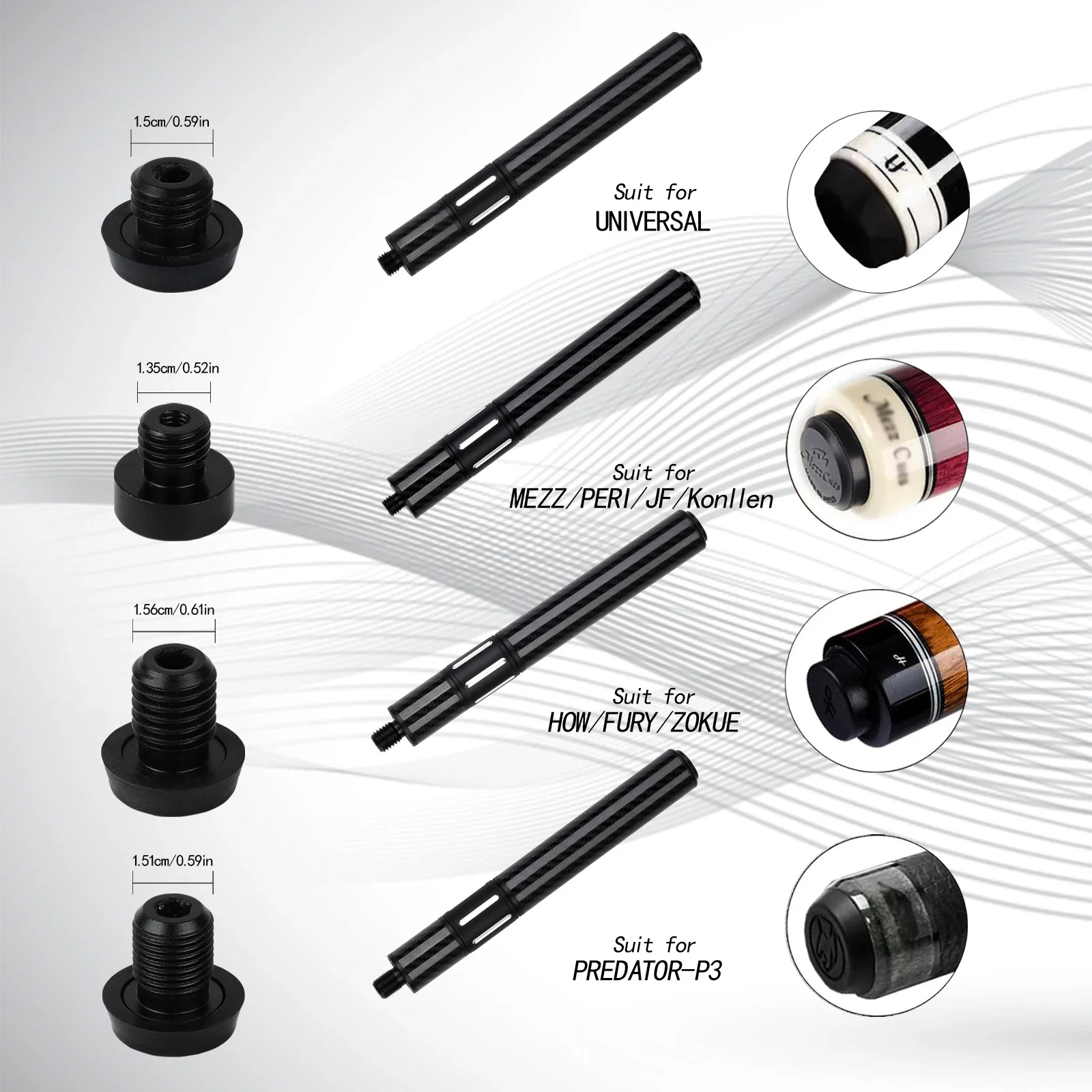Universelle Teleskop-Queueverlängerung aus Carbonfaser, Pro-Serie, 9-Ball-Zubehör mit Bullet Joint Pin