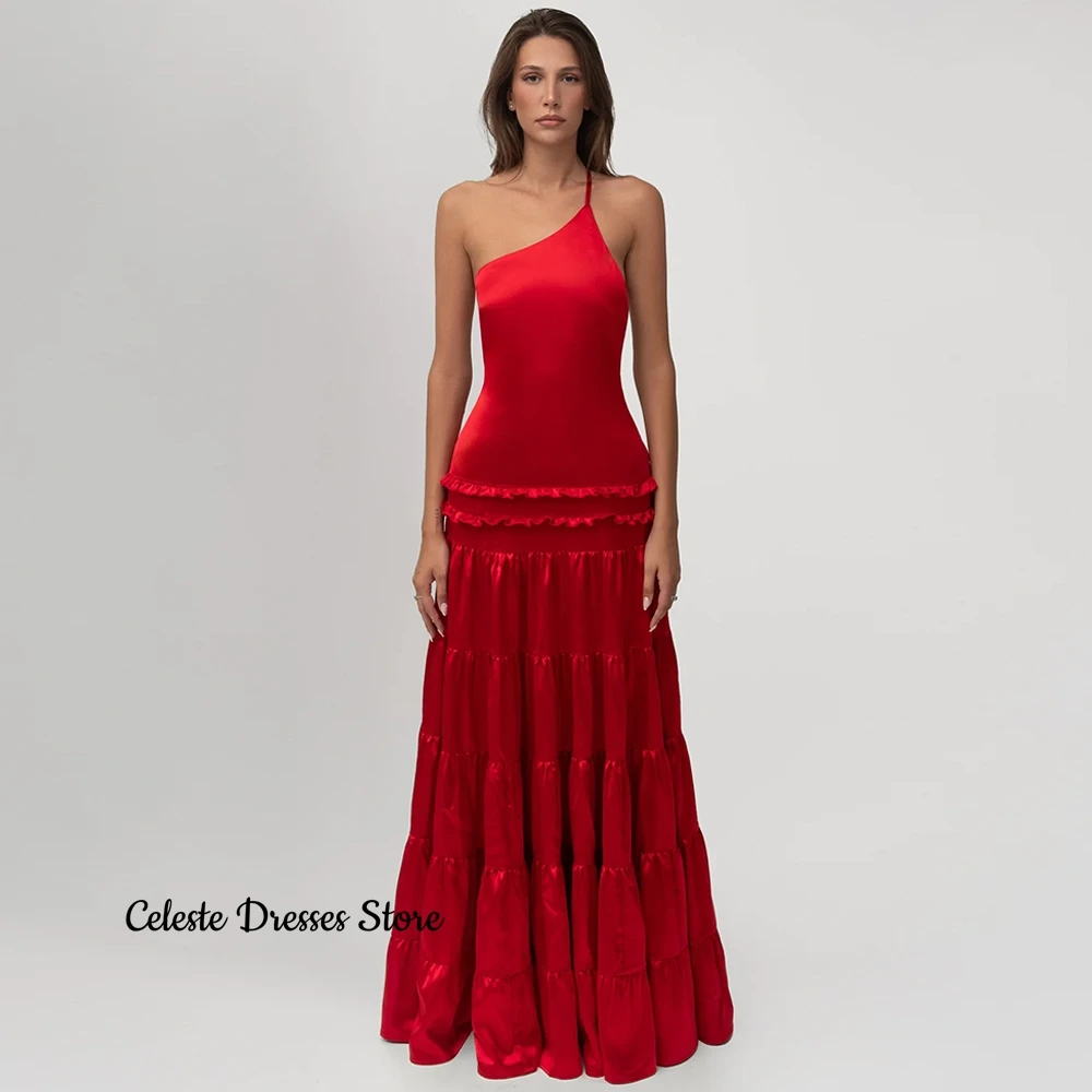 Simple Red A-Line Customized Evening Dresses One Shoulder Sleeveless Homecoming Dresses Sexy Open Back Special Occasion Gowns image 3