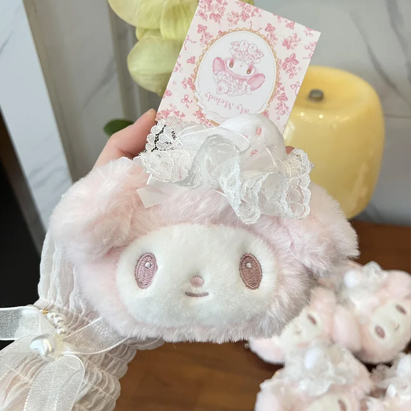 スイートホワイトストロベリーシリーズ サンリオ マイメロディ レースロリータ ぬいぐるみ コインパース 漫画風ハートボタンバッグ ペンダント イヤホンバッグ