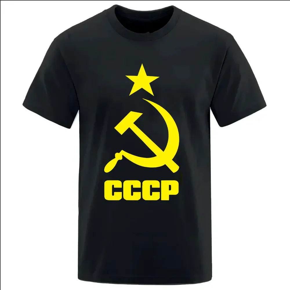 Men Cotton T-Shirt Summer Classic CCCP Russian T Shirts USSR Soviet Union Man Short Sleeve Shirt Moscow Male Tees O Neck Tops