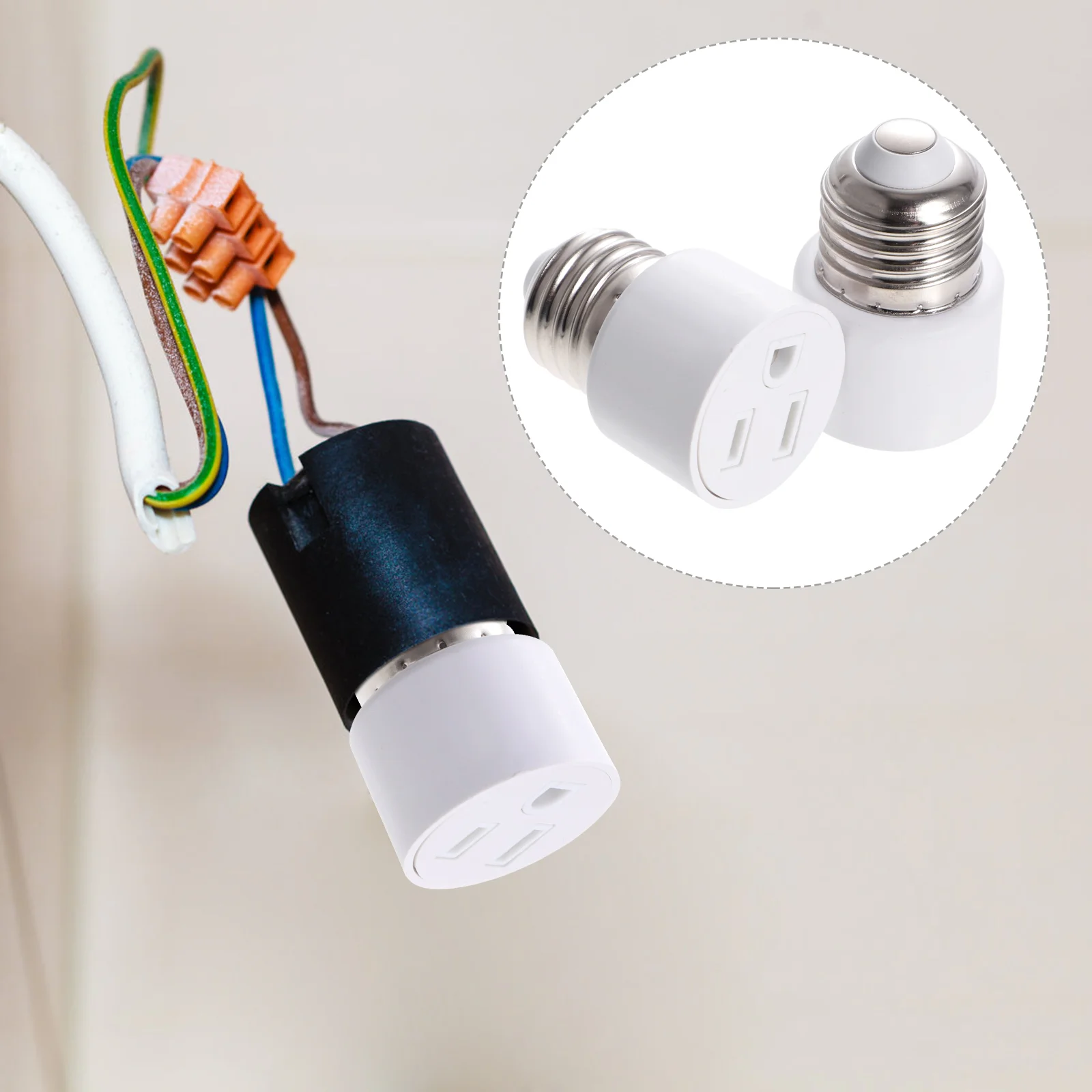 2 Pcs Bulb E27 Converter Outlet Plug Light Socket Adapter E26 Splitter White to