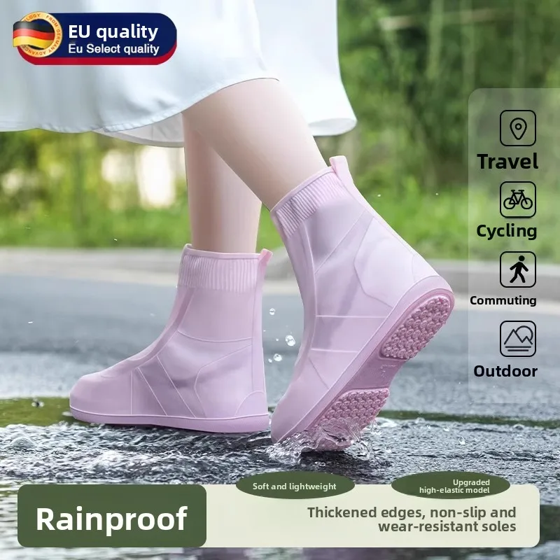 

Portable Silicone Rain Boot Covers Thickened Waterproof Non-slip for Men And Women Summer Season Mid-calf TPE Material Universal
