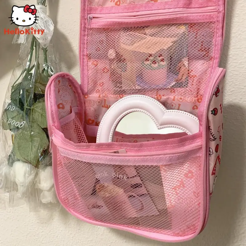 Hello Kitty MINISO Kawaii Anime Cartoon Handbag borsa cosmetica di grande capacità borsa da viaggio in tessuto Oxford borsa da viaggio portatile di