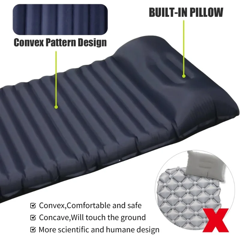 Colchón inflable para acampar al aire libre, almohadilla para dormir con almohadas, ultraligera esterilla de aire, bomba de inflado integrada, senderismo