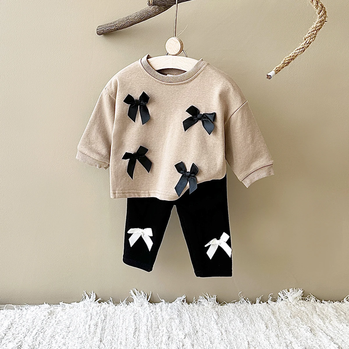 2Pcs Toddler Infant Outfit Baby Girls New Spring Autumn Long Sleeved Bow Top Pullover+Pants Newborn Baby Clothes Sets 0-3Y