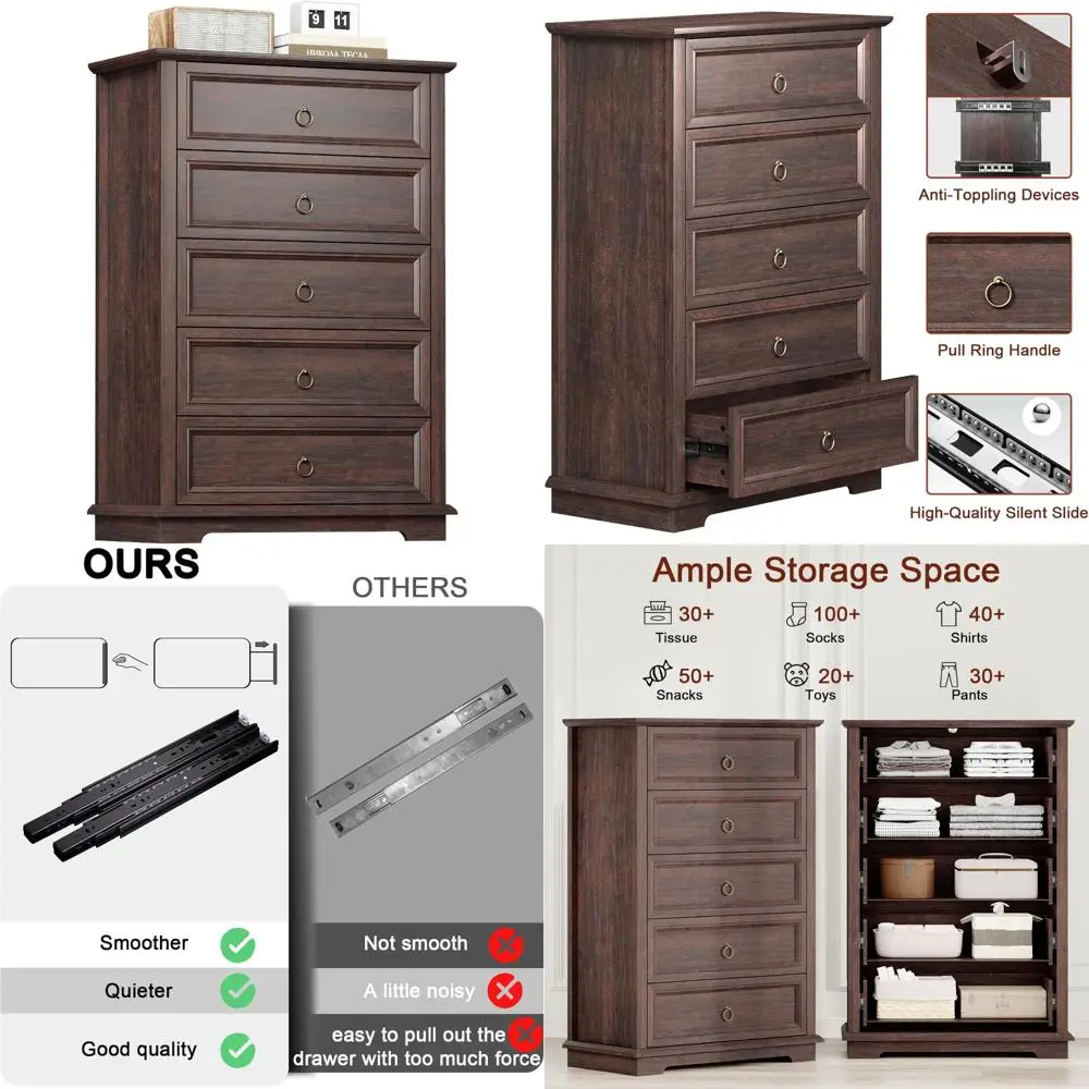 

современный высокий комод с двойной защитой от опрокидывания для спальни, гостиной и прихожей - элегантное решение для хранения вещей