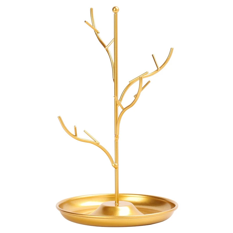 Jewelry Display Stand Rack Tree Stand Iron Necklace Earring Holder Bracelet Fashion Organizer Golden