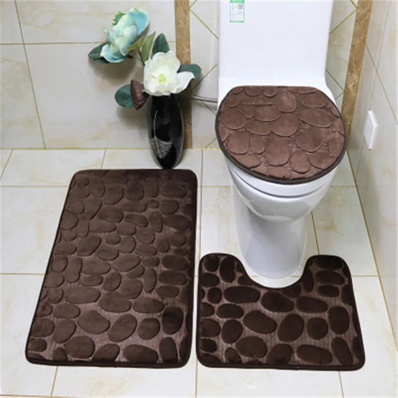 3-Piece Bathroom Rug, 2-Piece Anti-Slip Soft Bath Mat, Shower Mat Set, Toilet Cover, Floor Mat