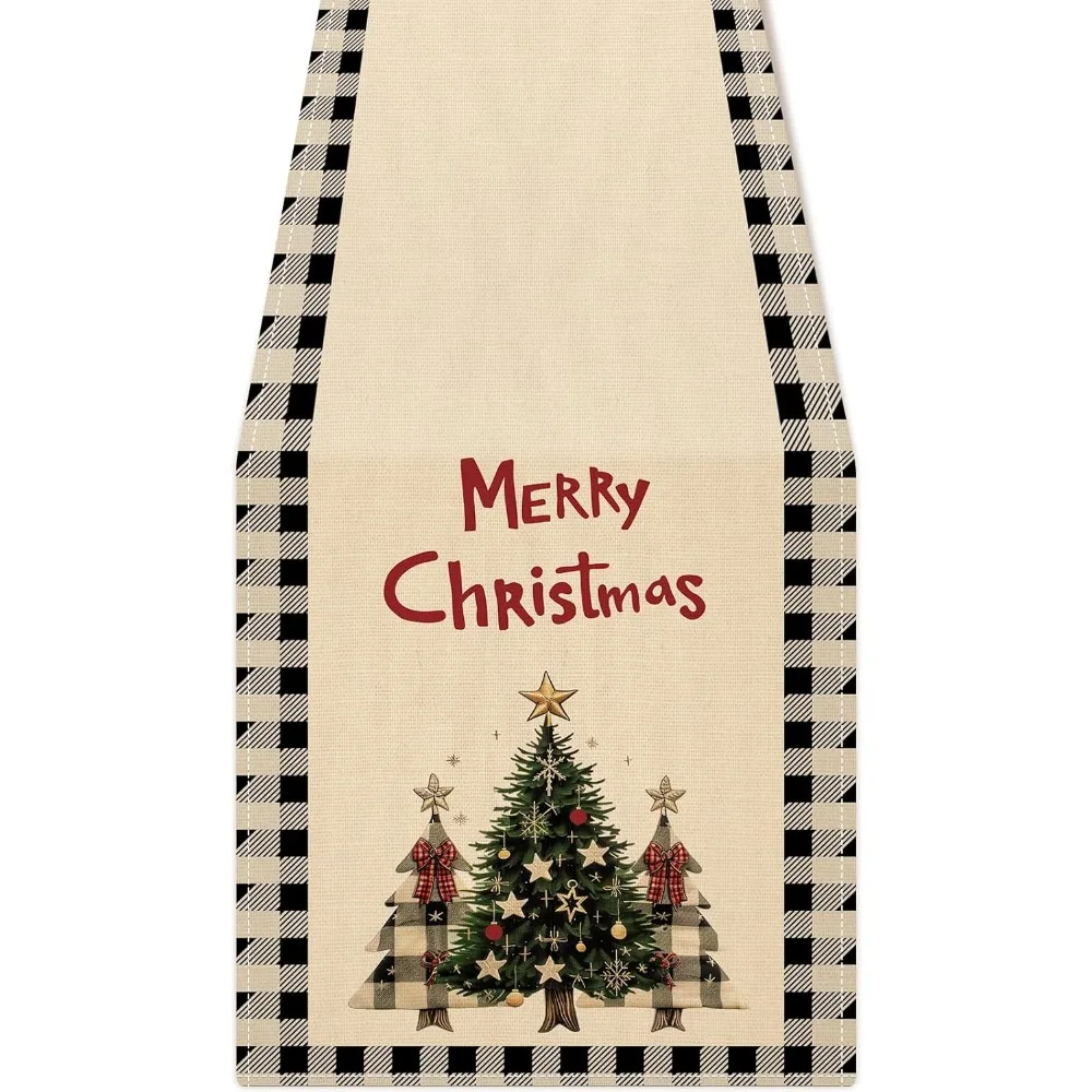 

Рождественская дорожка Honitra, водонепроницаемая льняная бежевая дорожка для стола, сезонное украшение для зимнего праздничного кухонного обеденного стола для