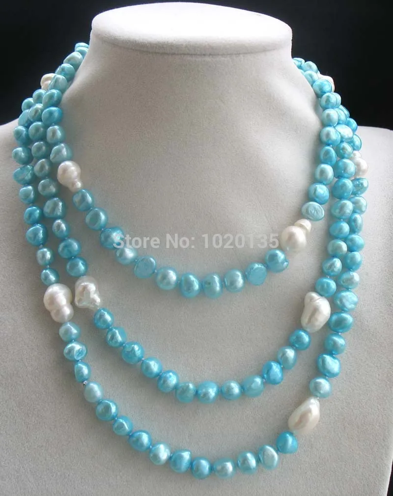 freshwater pearl baoque light green   white 7-9mm long  necklace 50