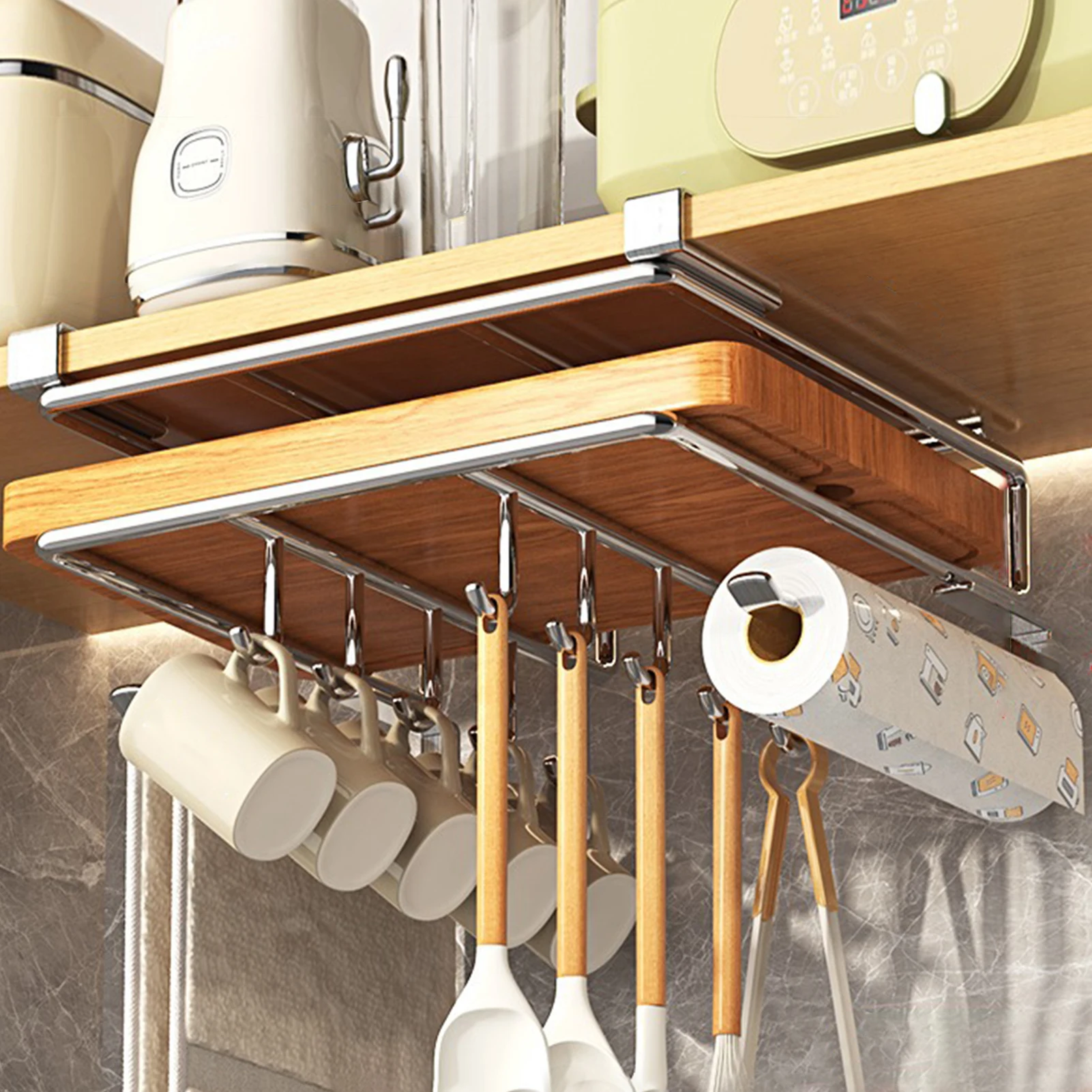 

Kitchen Hooks Storage Rack Without Punching Wall-Mounted Kitchenware Supplies Gods Multifunctional Shelves