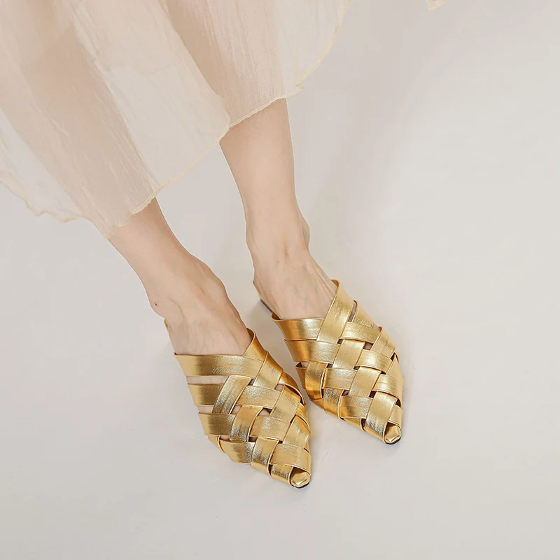 

Summer New Product: Roman Women's Slippers Pointed Weaving, Hollow out, Anti slip, Comfortable Beach Vacation Mules