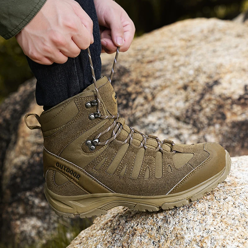 High-top Men's Hiking Boots Outdoor Field Combat Training Shoes Anti-slip Trekking Hunting Sneakers Waterproof Casual Work Boots