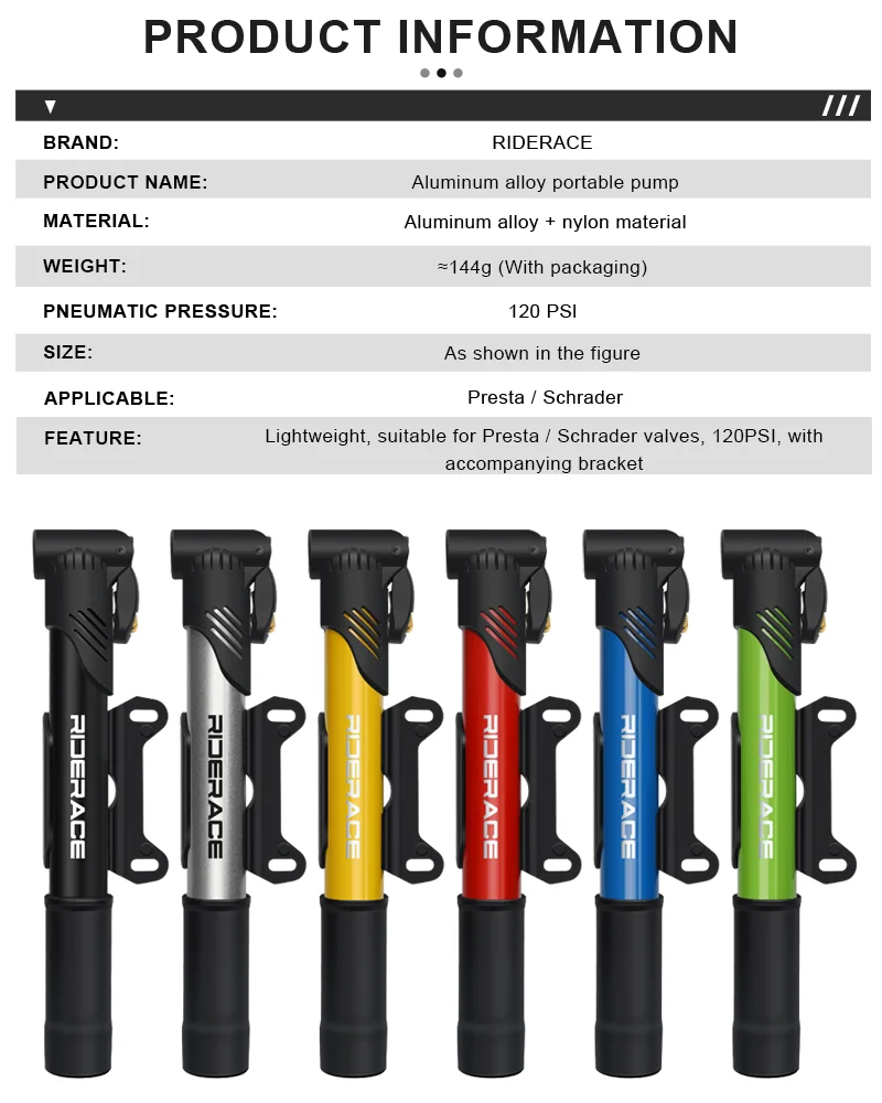 Tragbare Fahrradpumpe aus Aluminiumlegierung, mehrfarbige Fahrrad-Handluftpumpe, Outdoor-Fahrrad-Inflator für Schrader-, Presta-, AV-/FV-Ventile – Detail 1