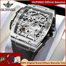 OUPINKE 3D Skeleton Men's Watches Original Luxury Automatic Watch for Men Silicone Strap Imported Movement Mechanical Wristwatch