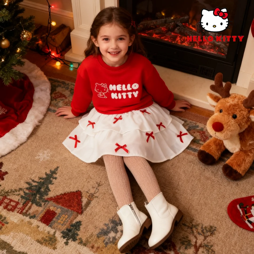 

Hello Kitty Kids One Piece Dress Girls Christmas Costume Dress Round-neck A-line Knee-length Dress Stylish Cute Children Dress