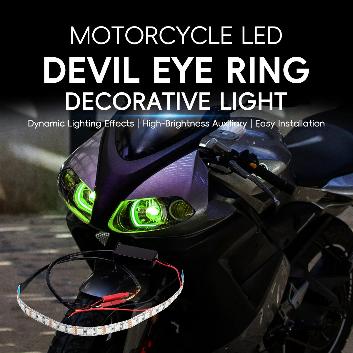 1 Set Motorcycle LED Demon Evil Eyes 30SMD RGB Headlight Decorative Light Strip With APP Control Automotive Dynamic Light Bar