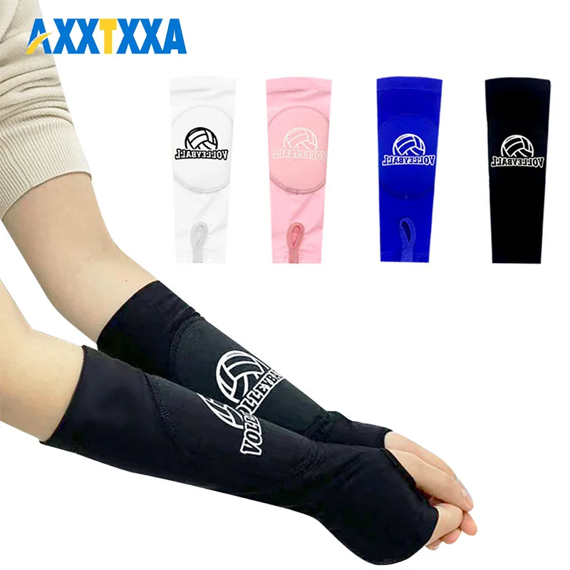 

1 Pair Kids/Adults Volleyball Arm Sleeves Passing Hitting Forearm Sleeves with Protection Pads and Thumb Hole Padded Sleeves