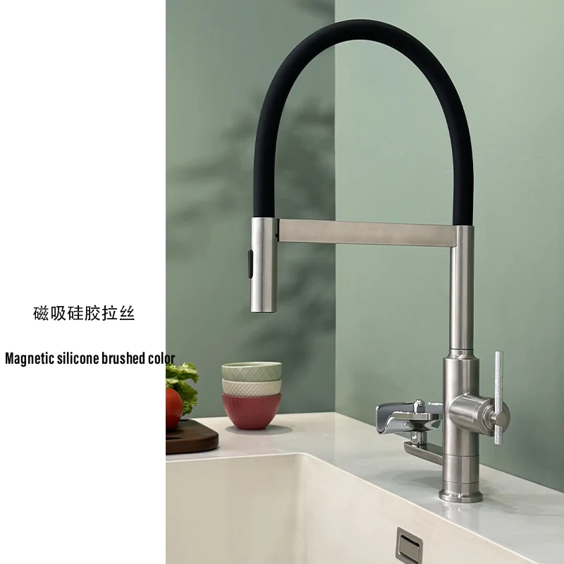 Moderne keukenkranen met bekerwasser, draaibare uittrekbare keukenkraan, warm-koud waterkraan, op het aanrecht gemonteerde keukenmengkraan