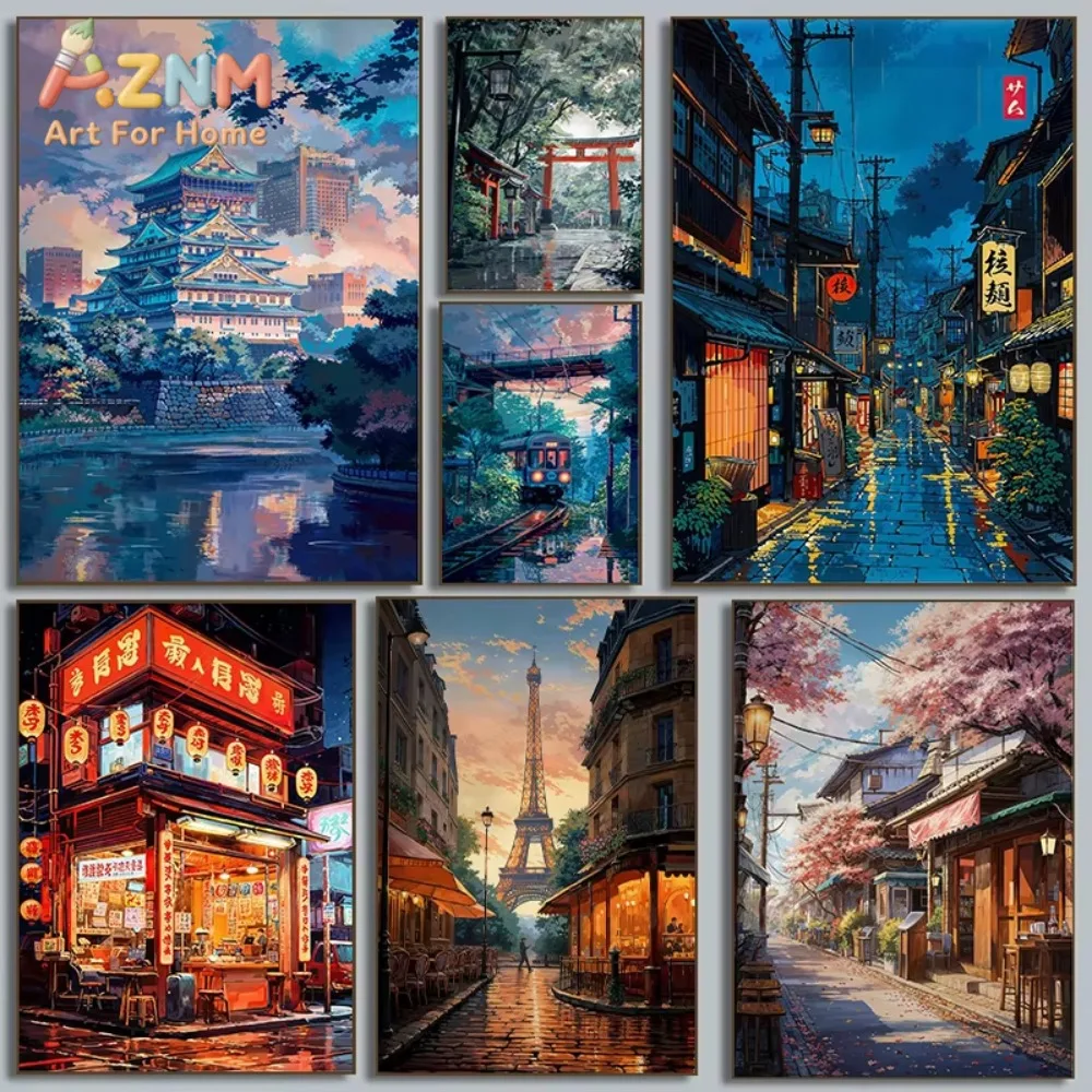 

1pc Japan Anime Tokyo Streets City Landscape Cherry Blossom Cartoon Poster Canvas Paintings Wall Art Pictures Home Decor