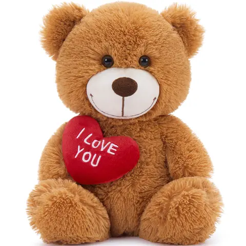 MaoGoLan Piccolo orsacchiotto con cuore rosso, Ti amo San Valentino Orsetto di peluche Marrone scuro, Velluto Rosso HeartBear Regalo