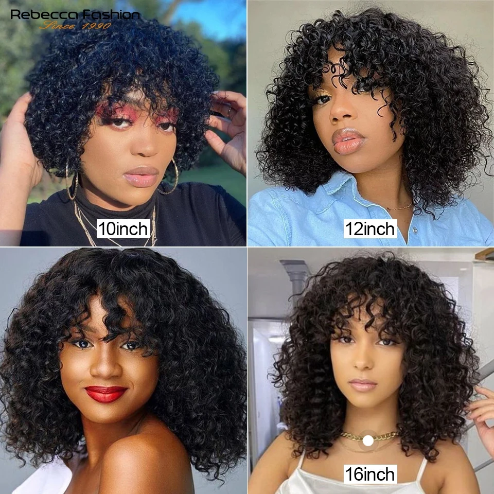 Jerry rambut palsu keriting pendek Pixie potongan Bob 1B 99J wig rambut manusia dengan poni Brasil wig pendek untuk wanita wig rambut manusia berwarna sorot