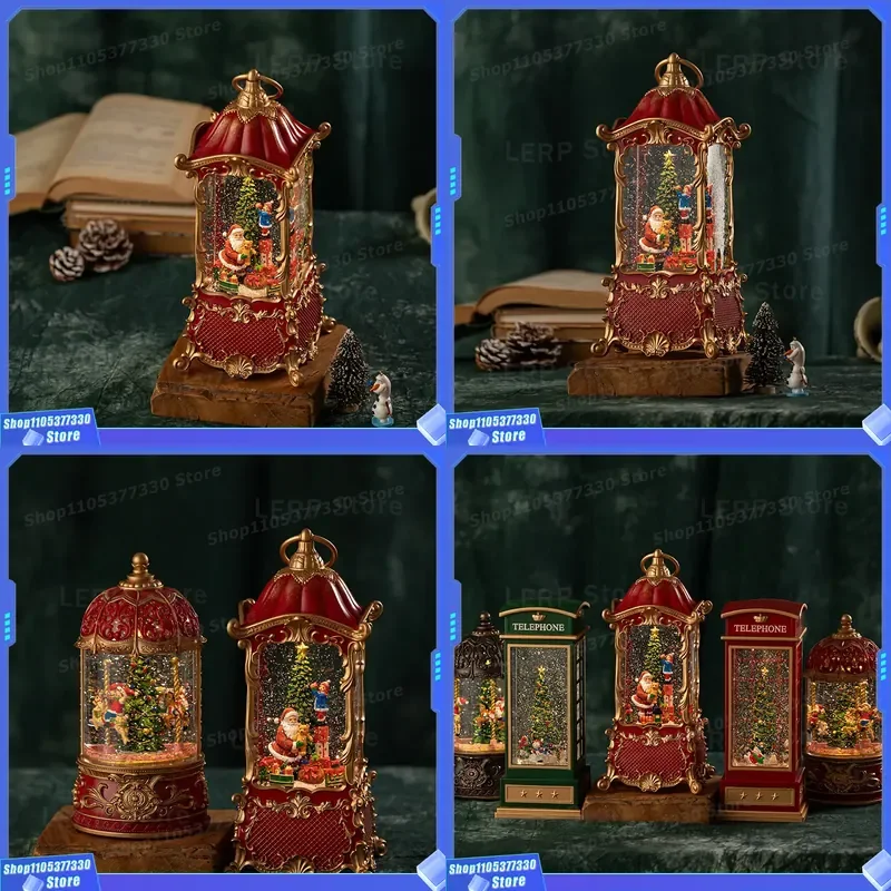 Crystal Ball Music Box Christmas Ornament Wind Lamp Gift for Kids Birthday Decoration Rotating Snow Globe Holiday Present